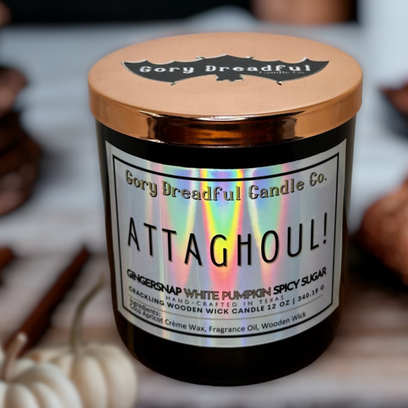 Attaghoul! Crackling Wooden Wick Candle: Gingersnap White Pumpkin Spicy Sugar - Picture 4 of 10